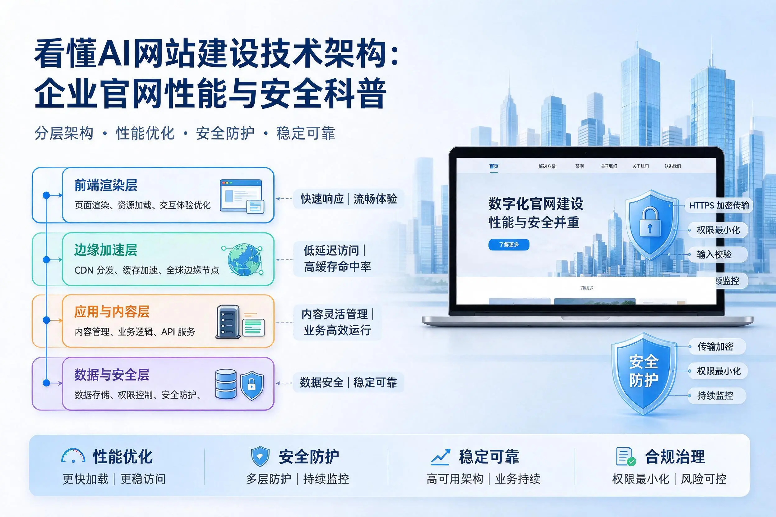 看懂AI网站建设技术架构:延安企业官网性能与安全科普