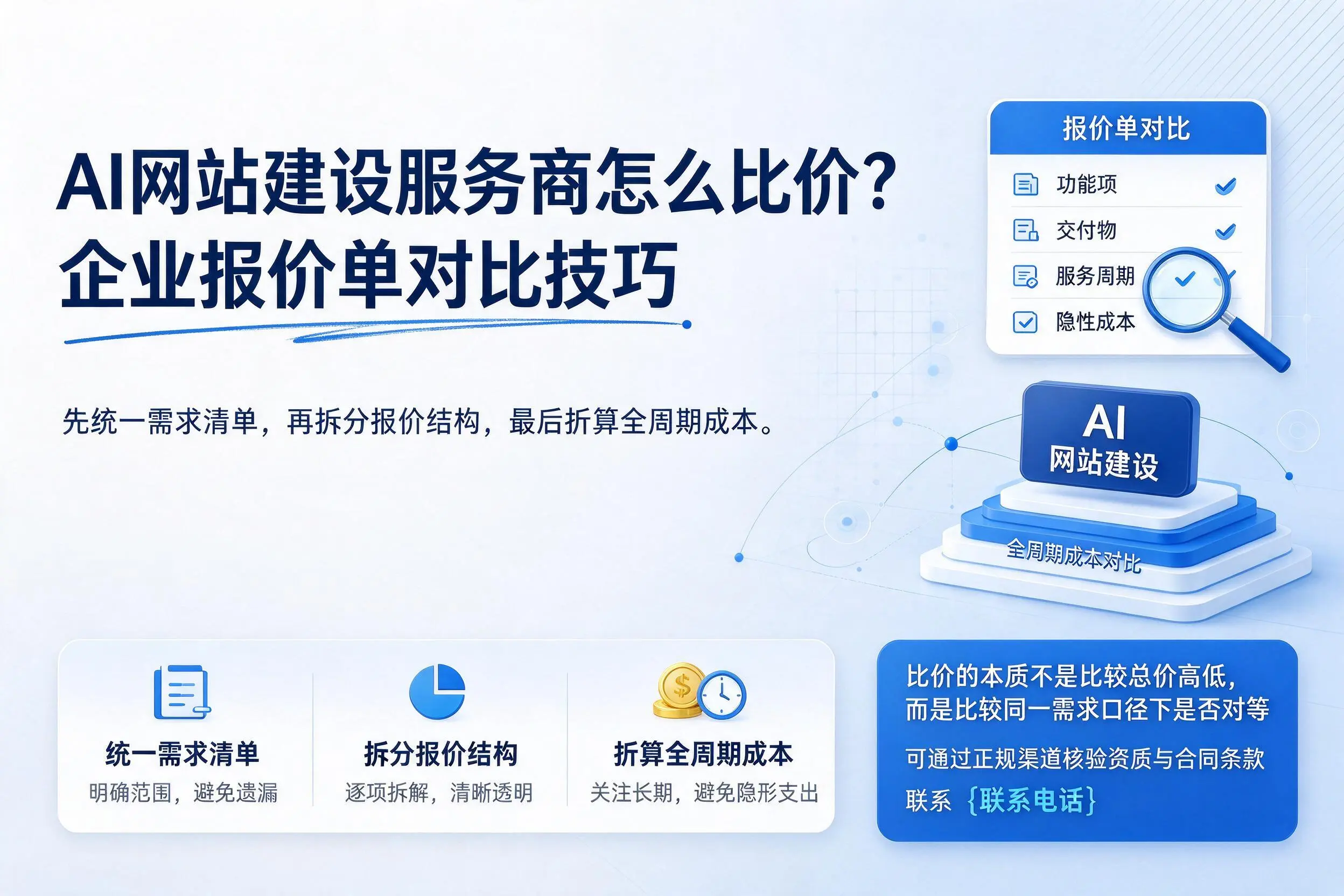 AI网站建设服务商怎么比价?延安企业报价单对比技巧