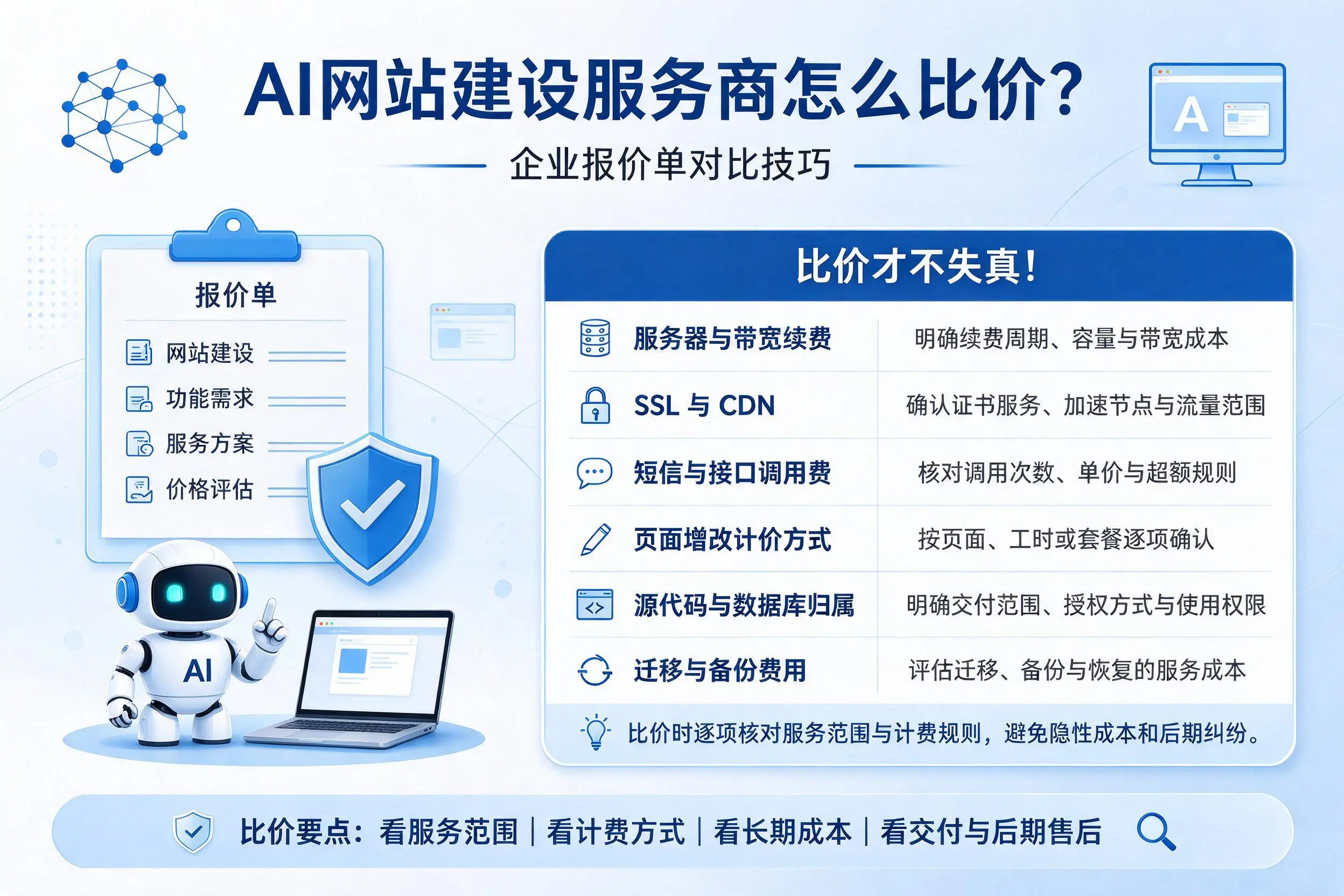 AI网站建设服务商怎么比价?延安企业报价单对比技巧