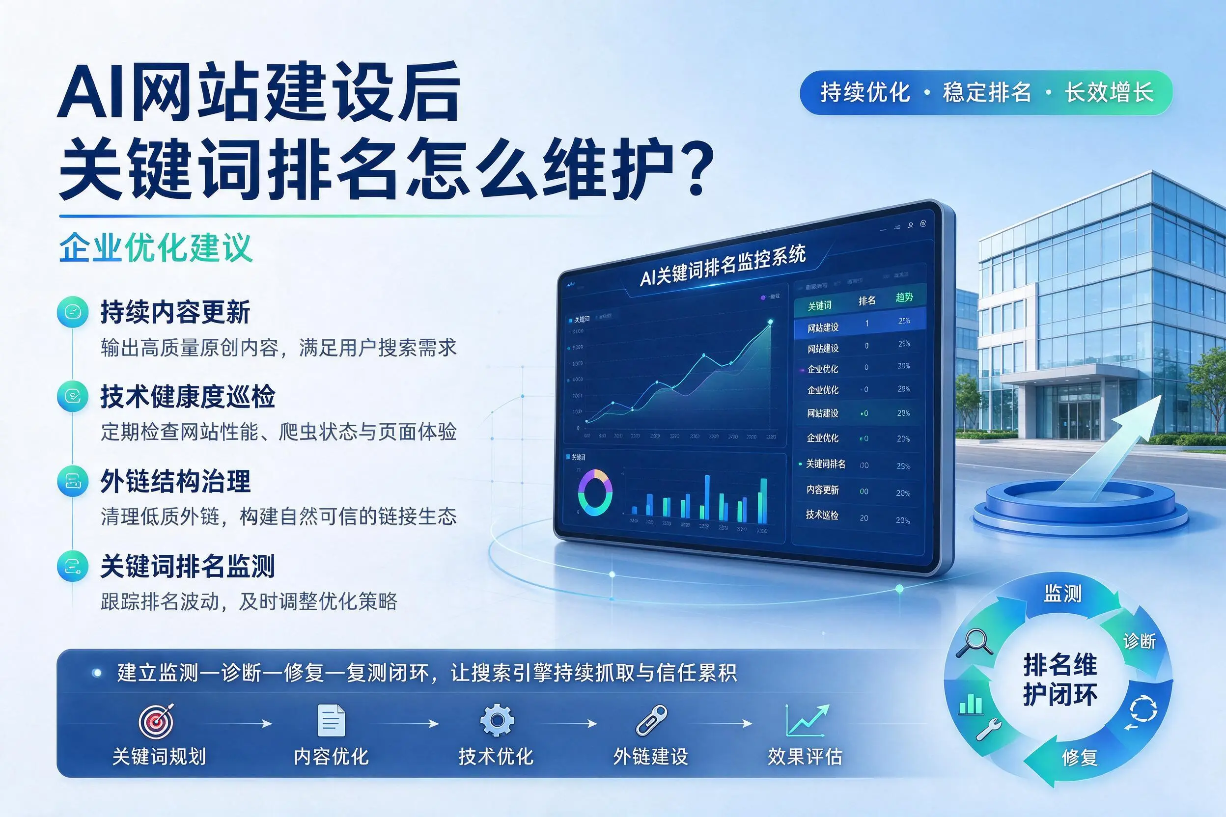 AI网站建设后关键词排名怎么维护?延安企业优化建议
