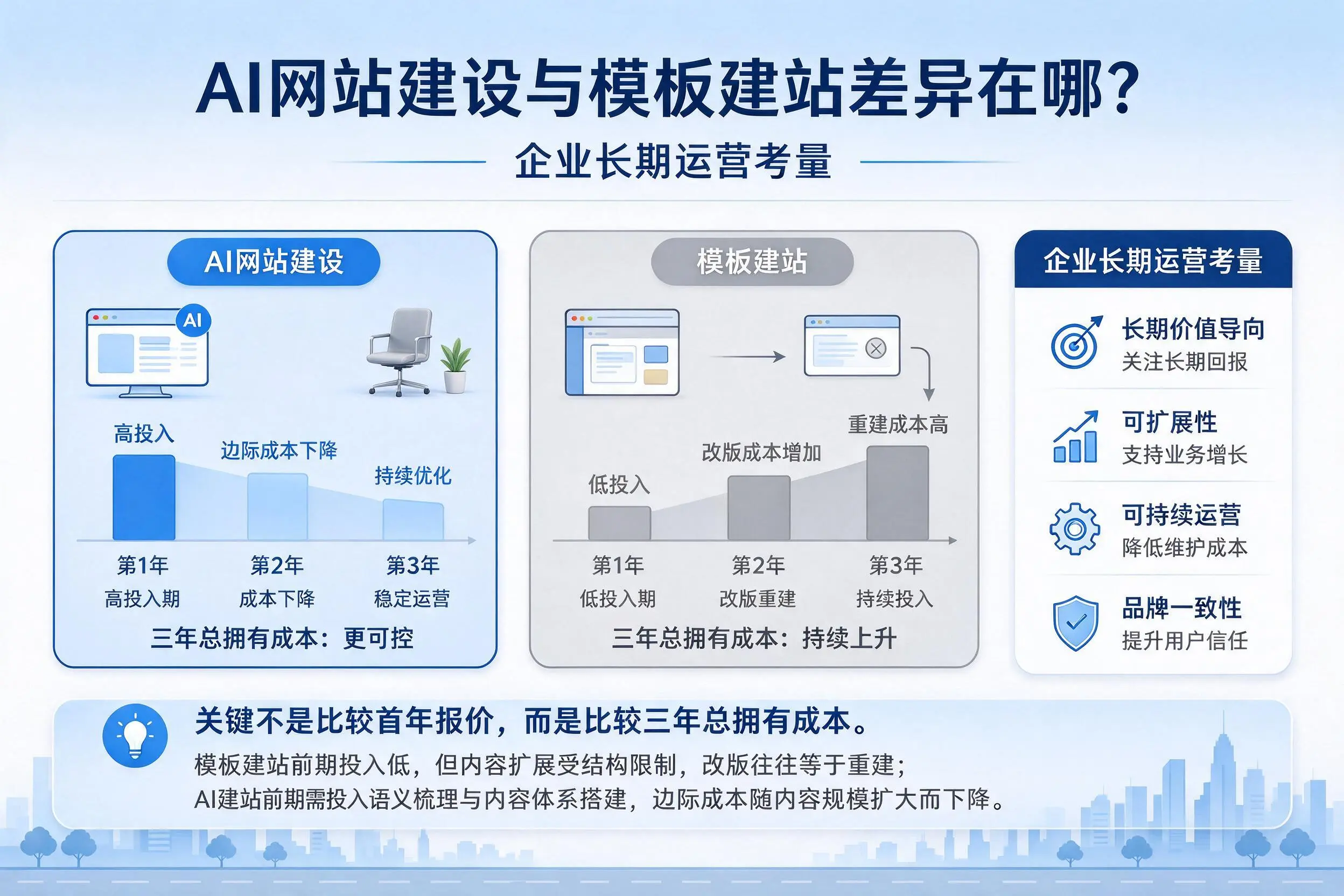 AI网站建设与模板建站差异在哪?延安企业长期运营考量